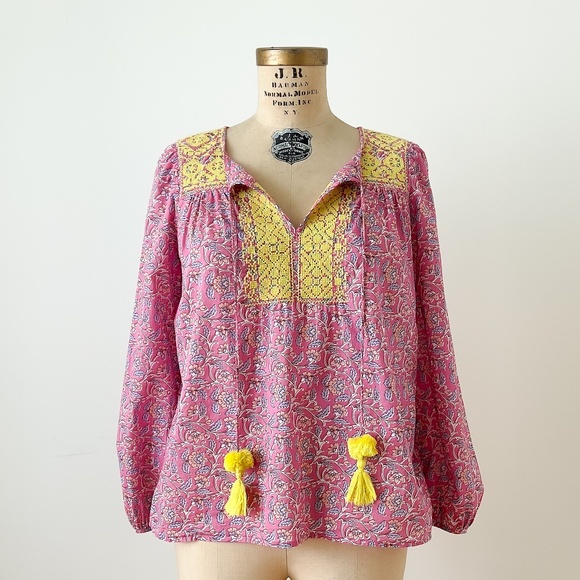 J. Crew Tops - J Crew Embroidered Cotton Boho Peasant Top - XS - Festival Boho Hippie